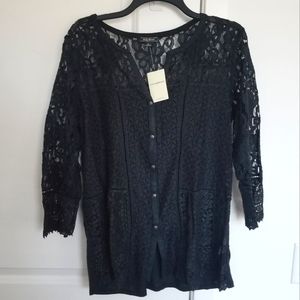 Lucky Brand NWT Lace Button-Front Top, Size Large